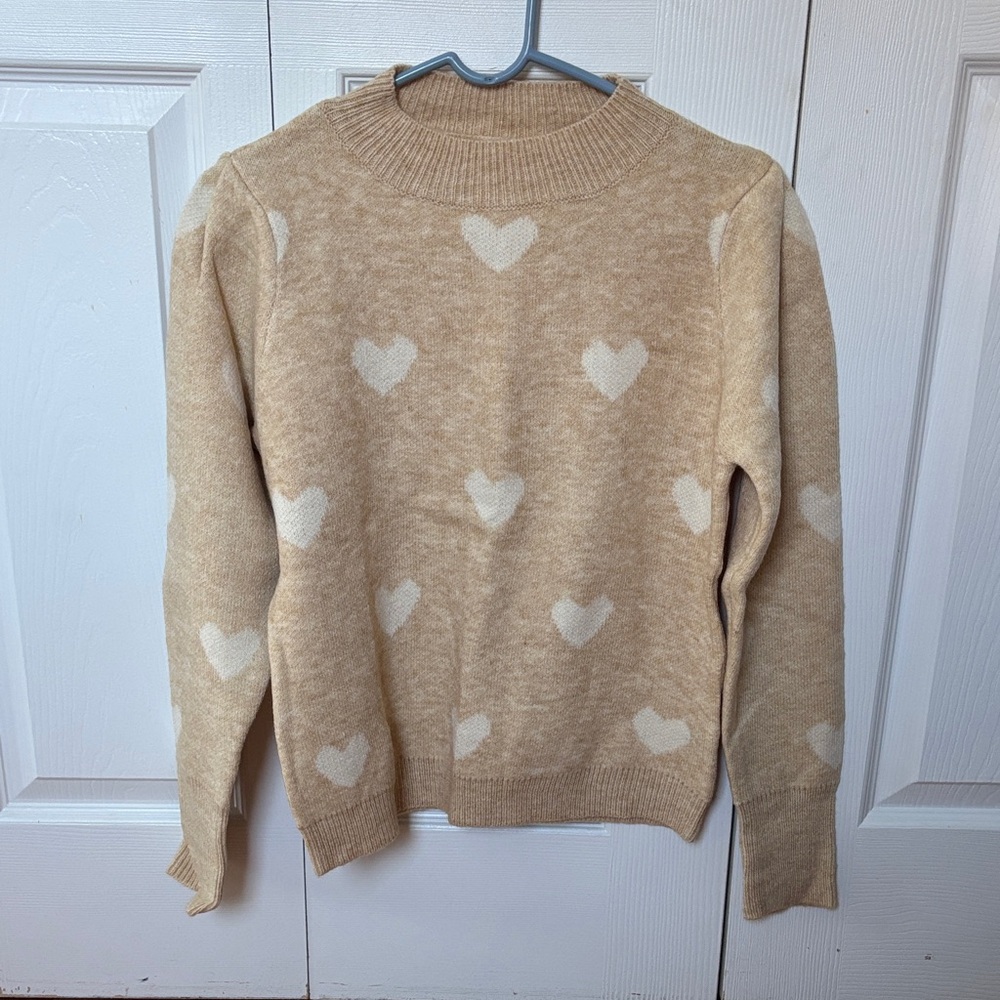 SHEIN Beige Heart Pattern Sweater